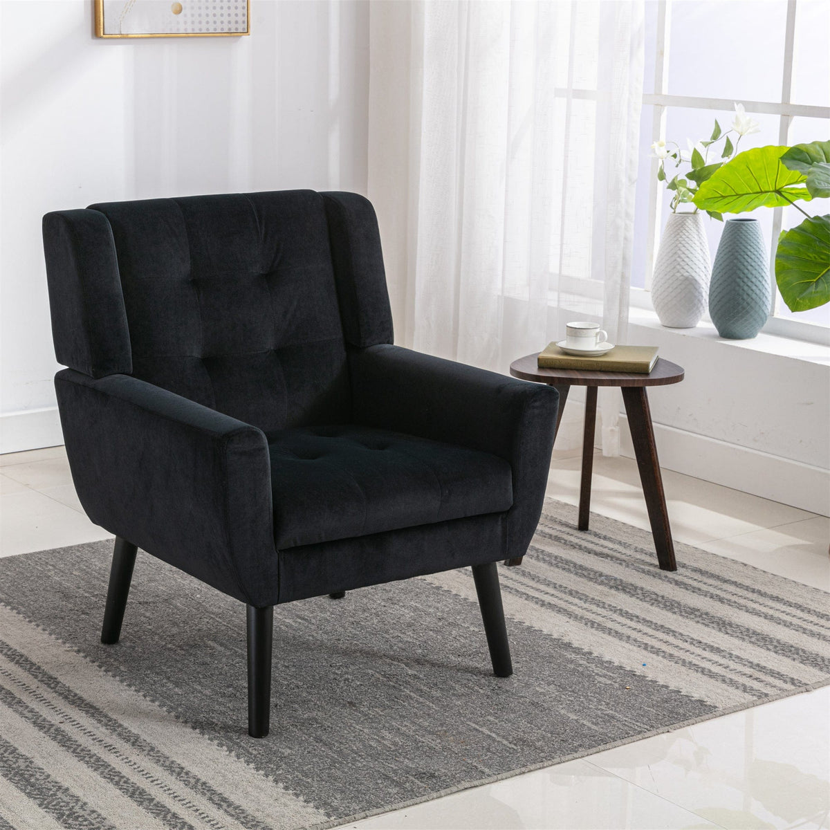THE FURNITURE CO. Accent Chair Modern Soft Black Velvet Accent Chair