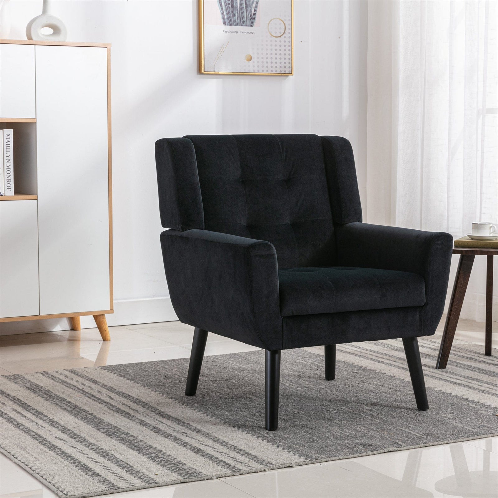 THE FURNITURE CO. Accent Chair Modern Soft Black Velvet Accent Chair