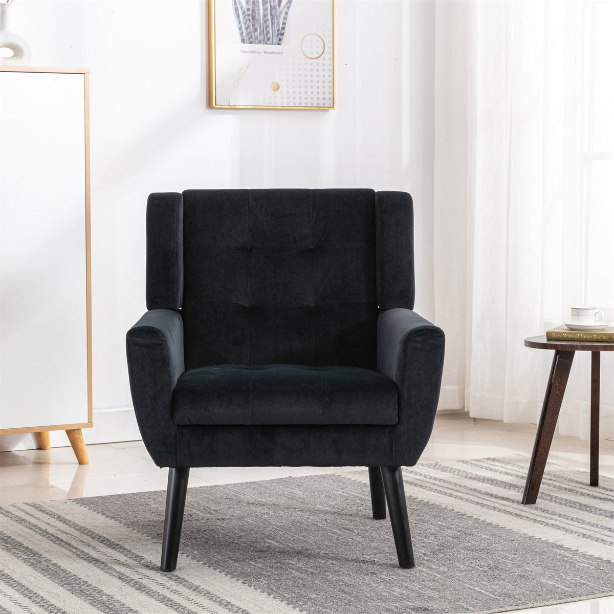 THE FURNITURE CO. Accent Chair Modern Soft Black Velvet Accent Chair