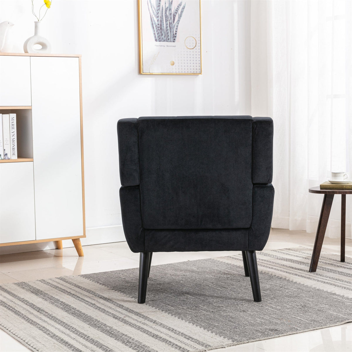 THE FURNITURE CO. Accent Chair Modern Soft Black Velvet Accent Chair