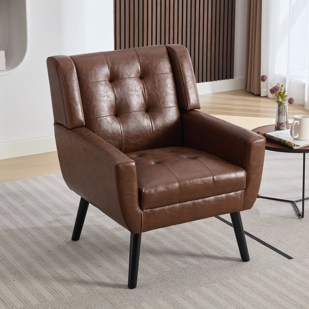 THE FURNITURE CO. Accent Chair Modern Soft Brown PU Leather Upholstered Accent Chair