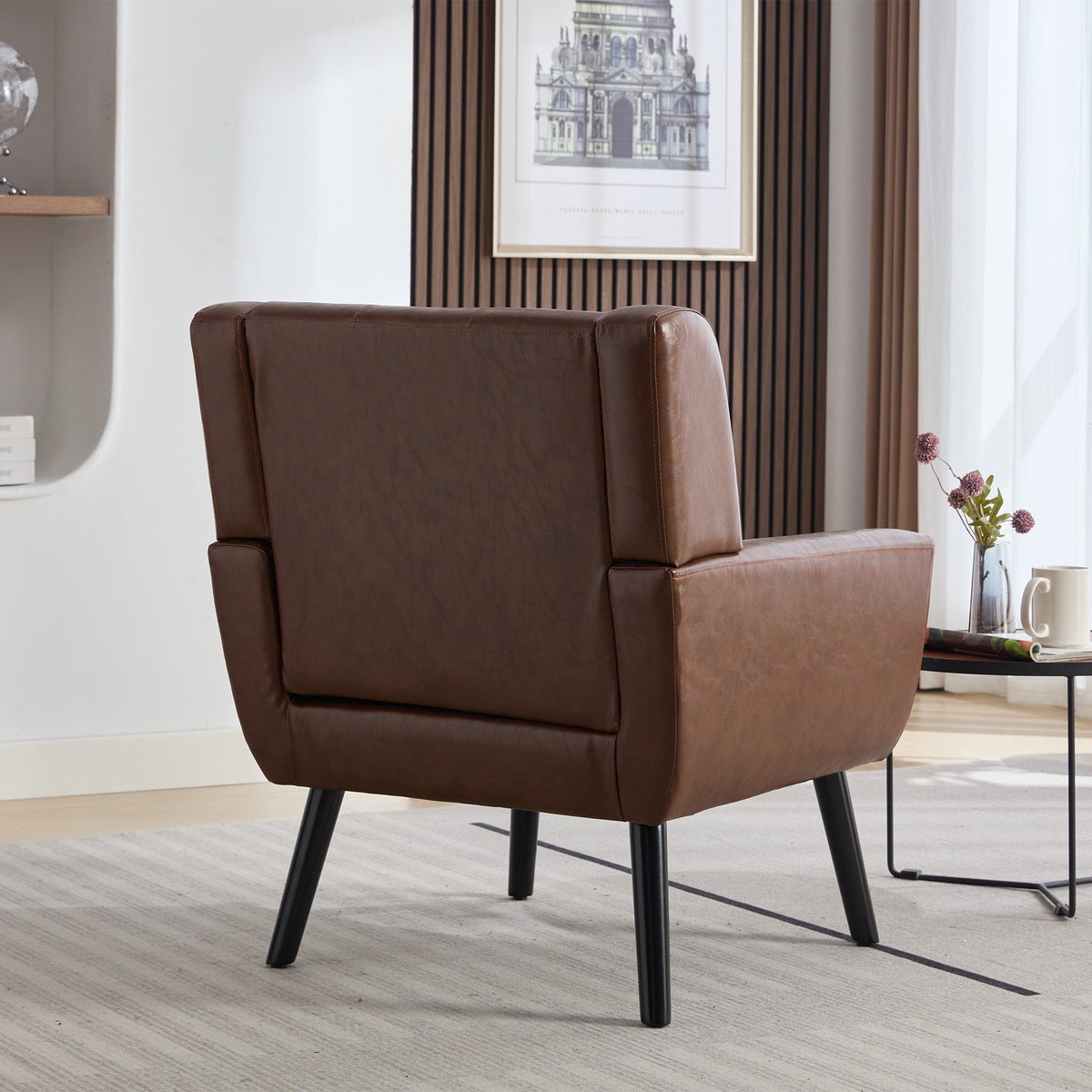 THE FURNITURE CO. Accent Chair Modern Soft Brown PU Leather Upholstered Accent Chair