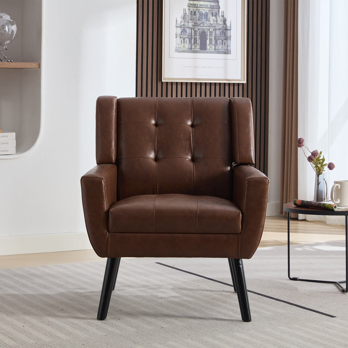 THE FURNITURE CO. Accent Chair Modern Soft Brown PU Leather Upholstered Accent Chair