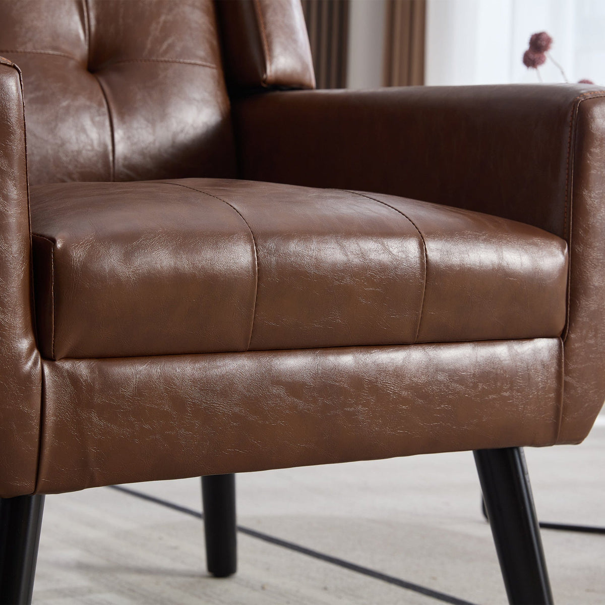 THE FURNITURE CO. Accent Chair Modern Soft Brown PU Leather Upholstered Accent Chair