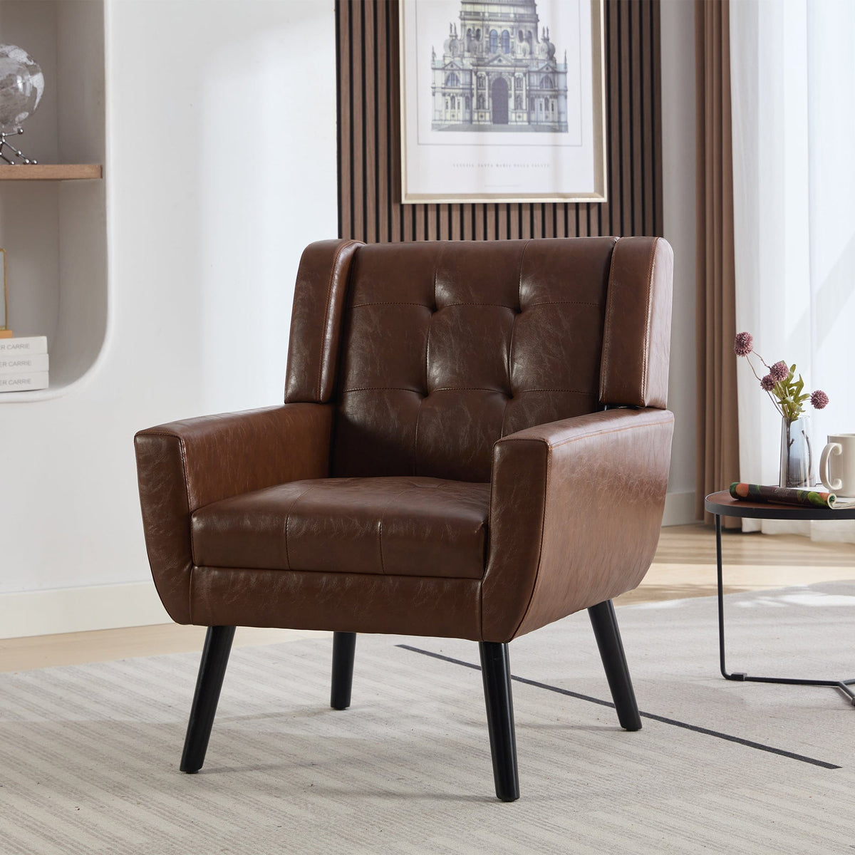 THE FURNITURE CO. Accent Chair Modern Soft Brown PU Leather Upholstered Accent Chair