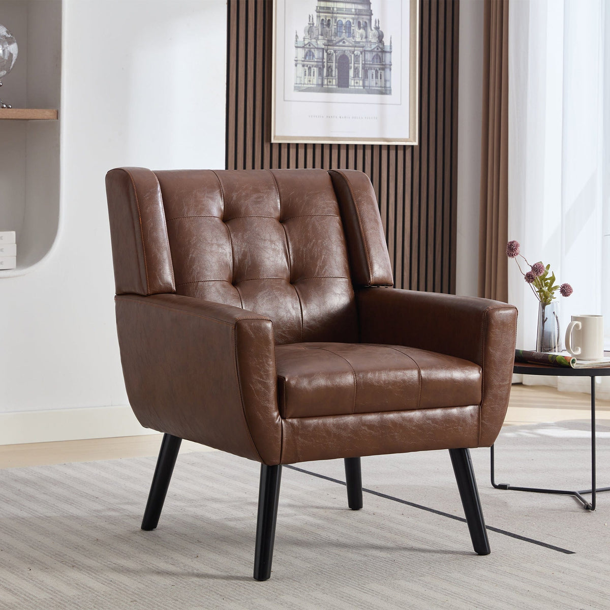 THE FURNITURE CO. Accent Chair Modern Soft Brown PU Leather Upholstered Accent Chair