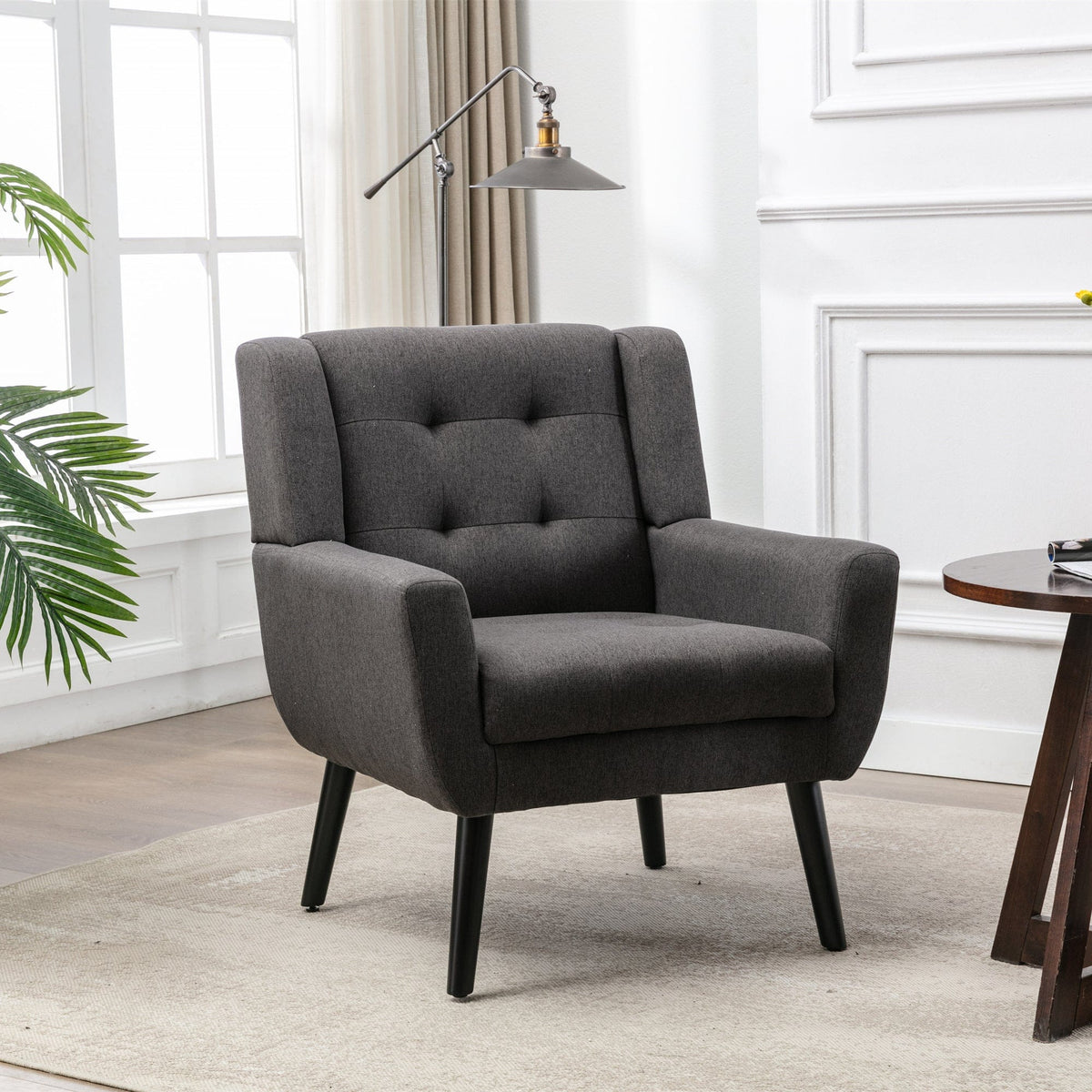 THE FURNITURE CO. Accent Chair Modern Soft Dark Gray Linen Blend Upholstered Accent Chair