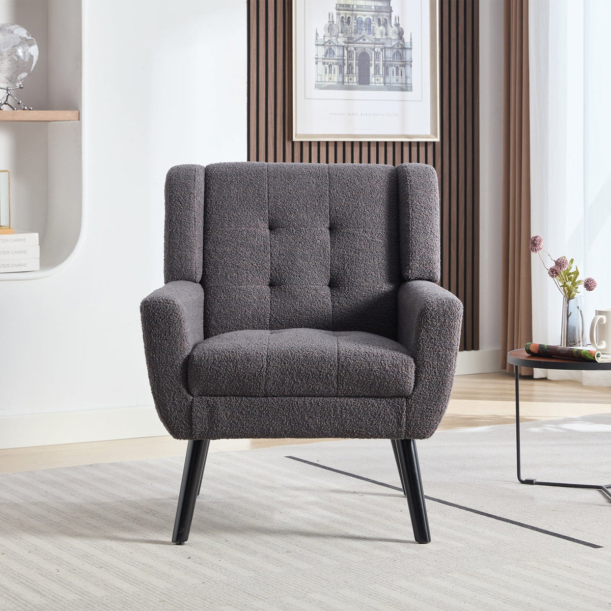 THE FURNITURE CO. Accent Chair Modern Soft Dark Gray Velvet Upholstered Accent Chair