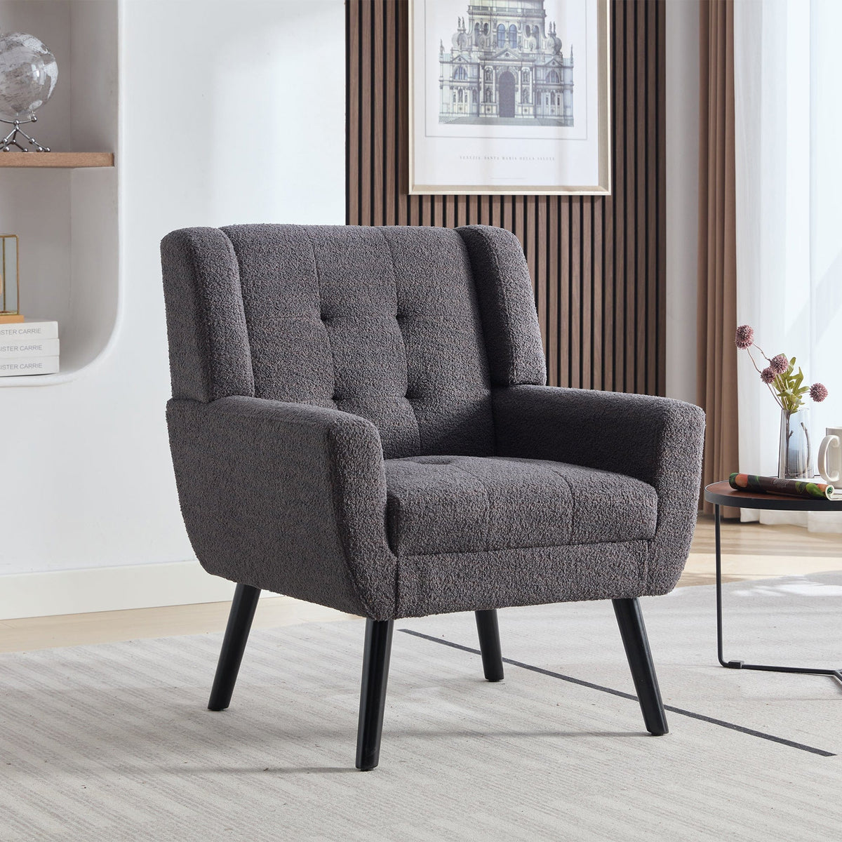 THE FURNITURE CO. Accent Chair Modern Soft Dark Gray Velvet Upholstered Accent Chair