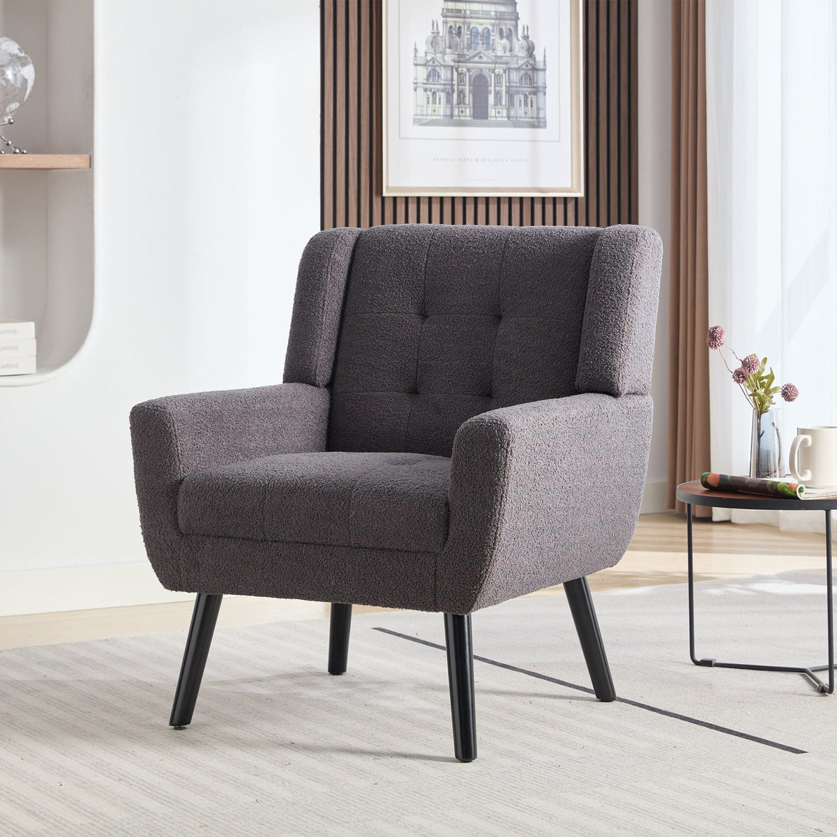 THE FURNITURE CO. Accent Chair Modern Soft Dark Gray Velvet Upholstered Accent Chair