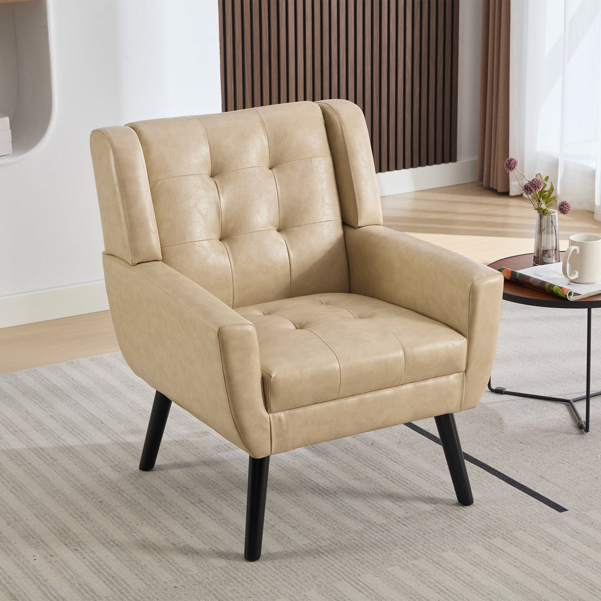 THE FURNITURE CO. Accent Chair Modern Soft Khaki Faux Leather Upholstered Accent Chair