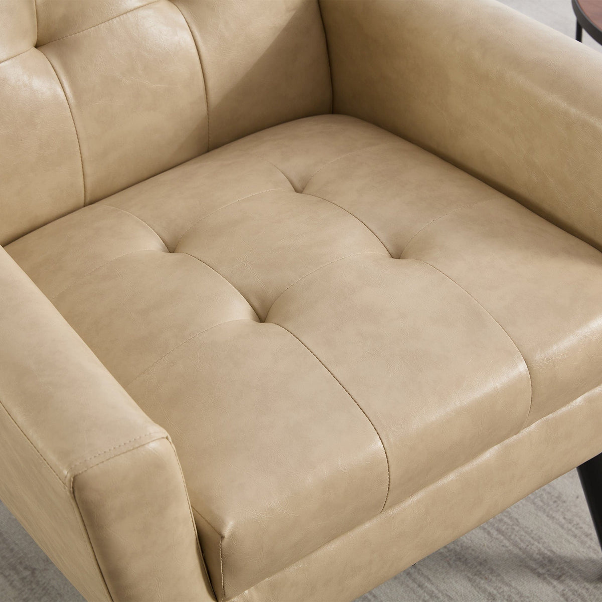 THE FURNITURE CO. Accent Chair Modern Soft Khaki Faux Leather Upholstered Accent Chair