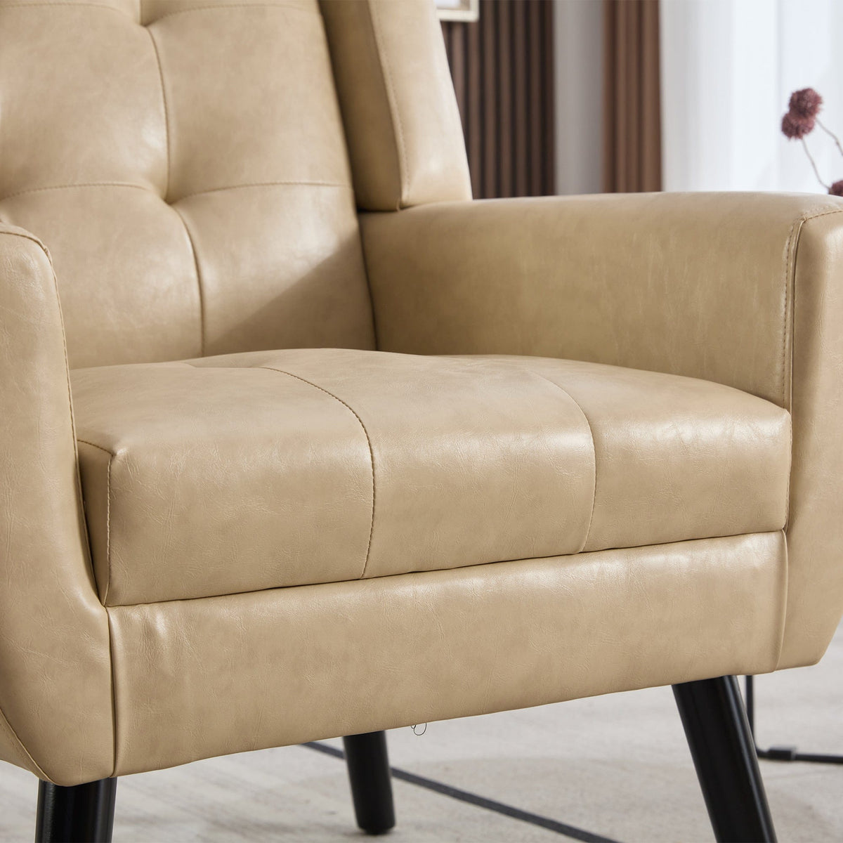 THE FURNITURE CO. Accent Chair Modern Soft Khaki Faux Leather Upholstered Accent Chair