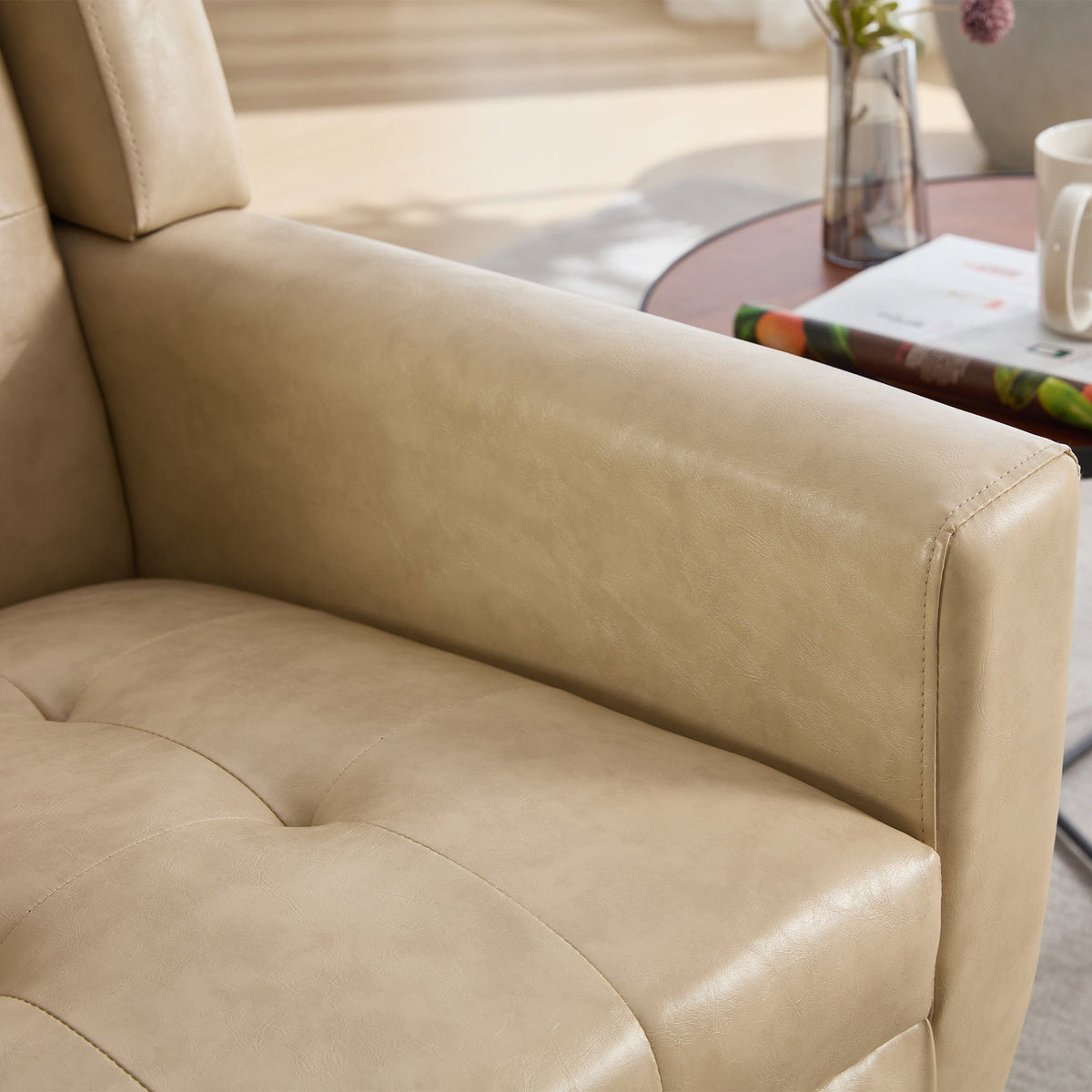 THE FURNITURE CO. Accent Chair Modern Soft Khaki Faux Leather Upholstered Accent Chair