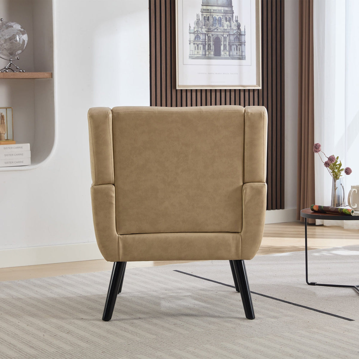 THE FURNITURE CO. Accent Chair Modern Soft Khaki Faux Leather Upholstered Accent Chair