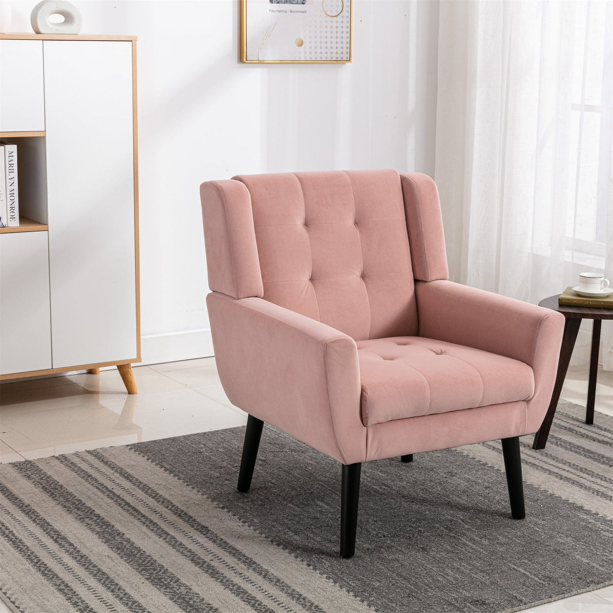 THE FURNITURE CO. Accent Chair Modern Soft Pink Velvet Upholstered Accent Chair