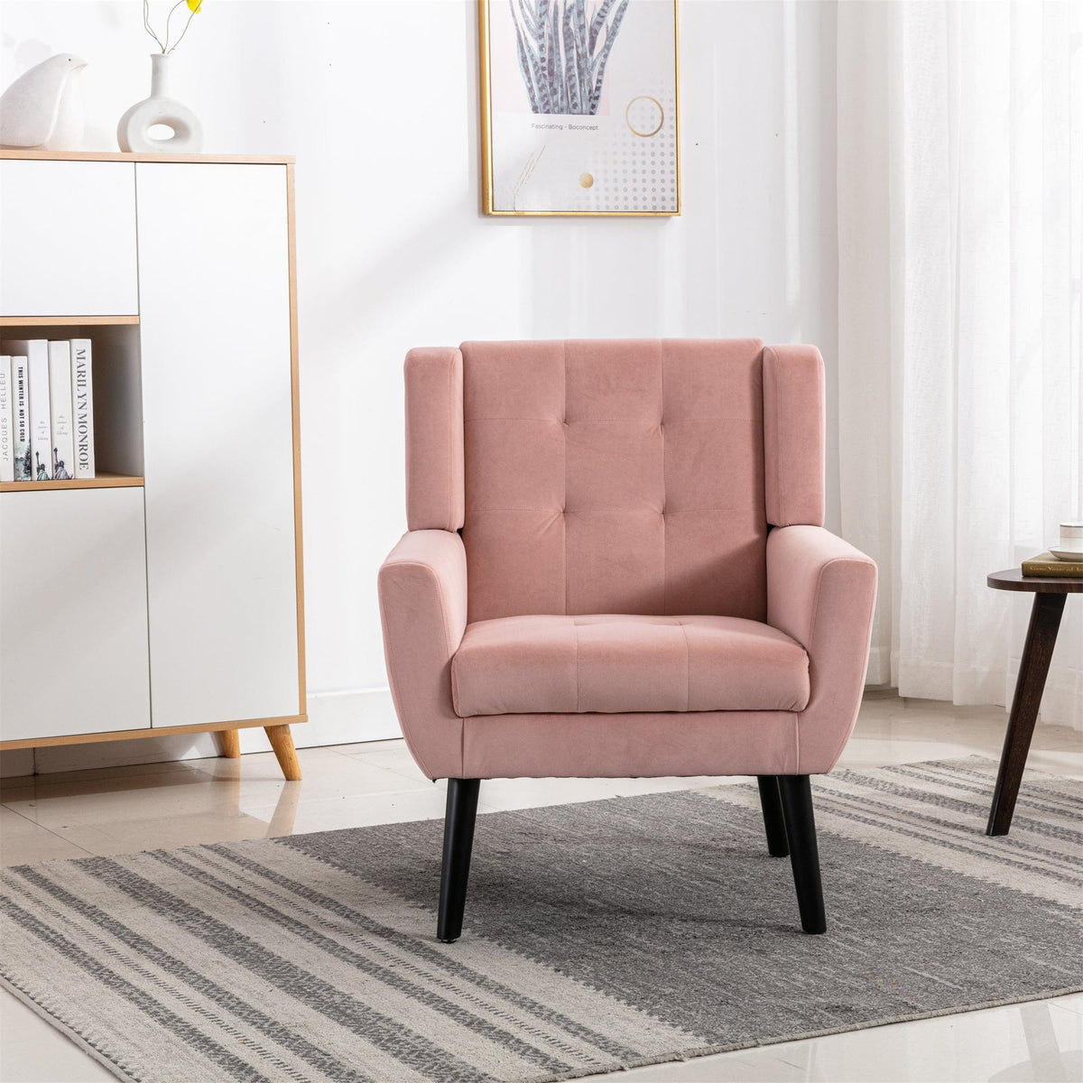 THE FURNITURE CO. Accent Chair Modern Soft Pink Velvet Upholstered Accent Chair