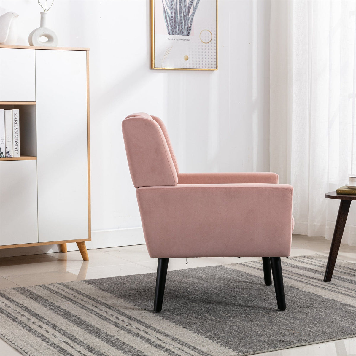 THE FURNITURE CO. Accent Chair Modern Soft Pink Velvet Upholstered Accent Chair