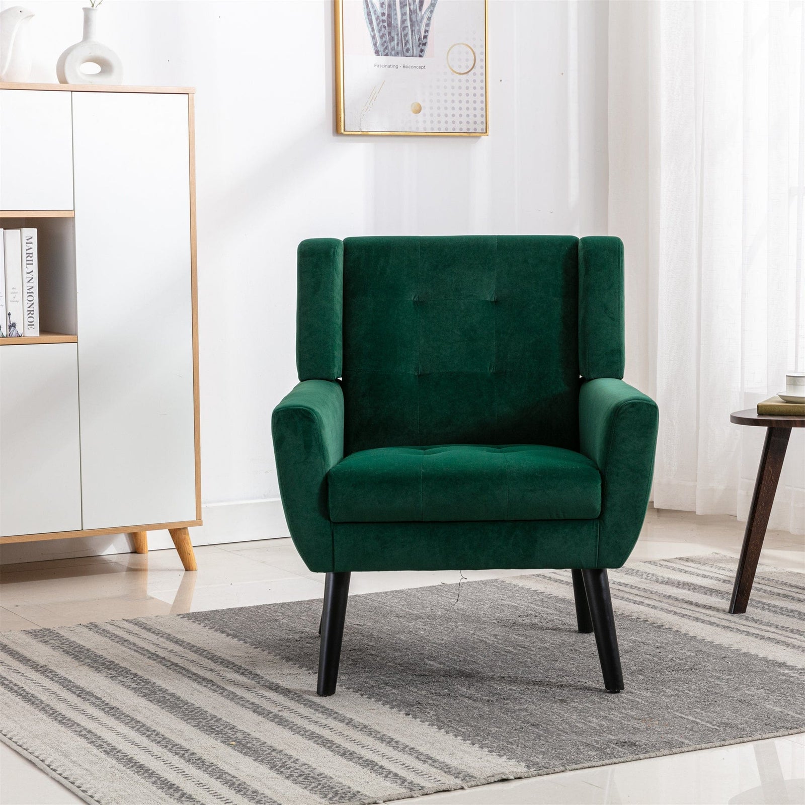 THE FURNITURE CO. Accent Chair Modern Soft Retro Green Velvet Accent Chair