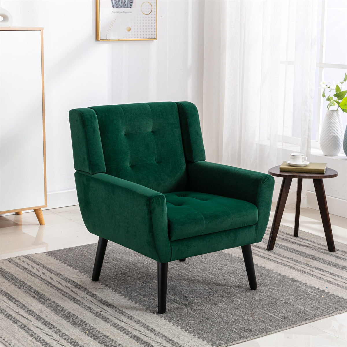 THE FURNITURE CO. Accent Chair Modern Soft Retro Green Velvet Accent Chair