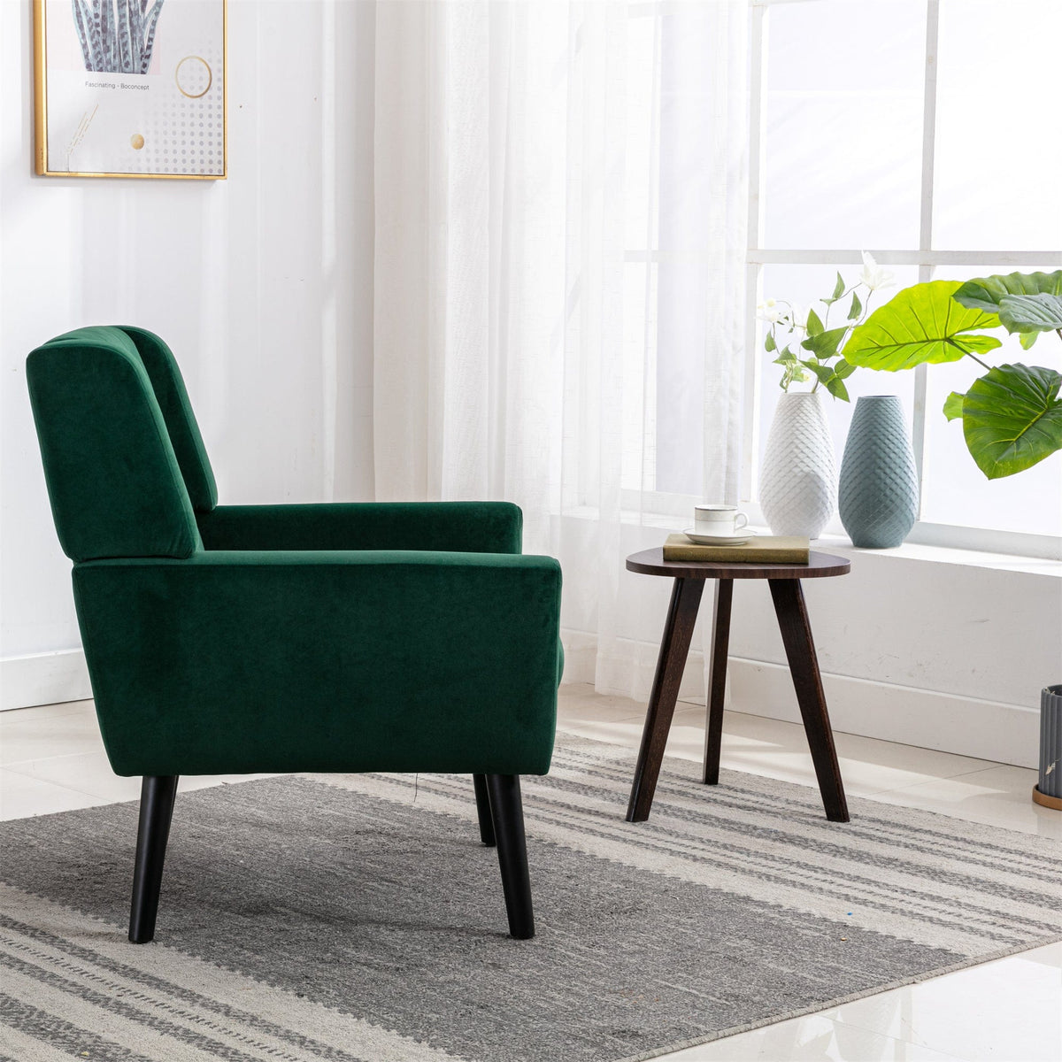 THE FURNITURE CO. Accent Chair Modern Soft Retro Green Velvet Accent Chair