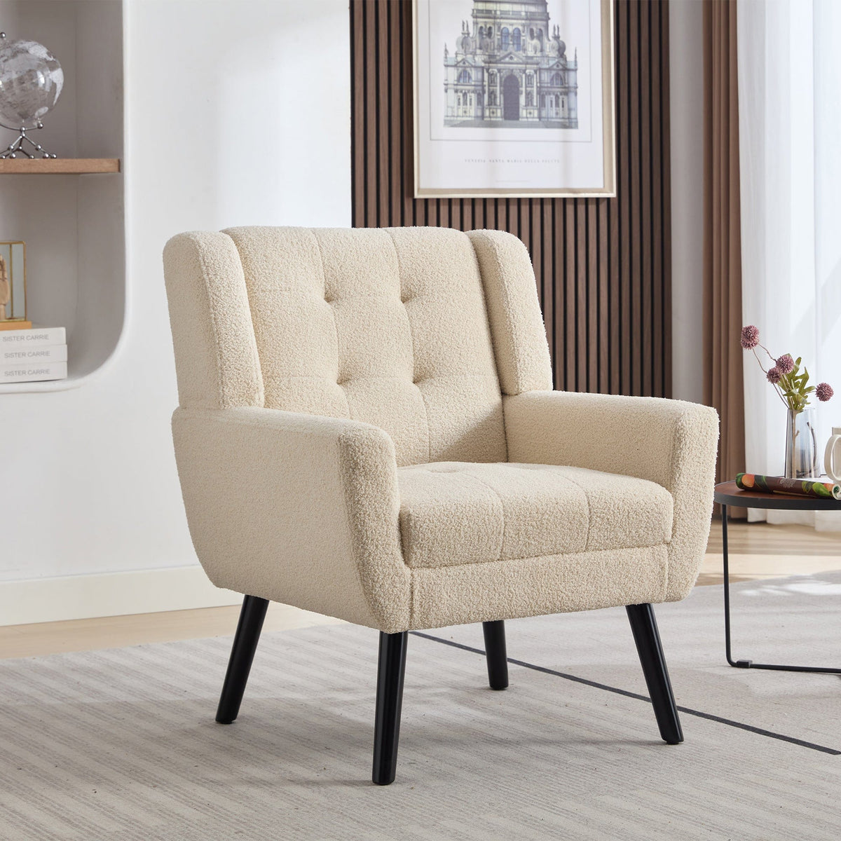 THE FURNITURE CO. Accent Chair Modern Soft White Velvet Upholstered Accent Chair