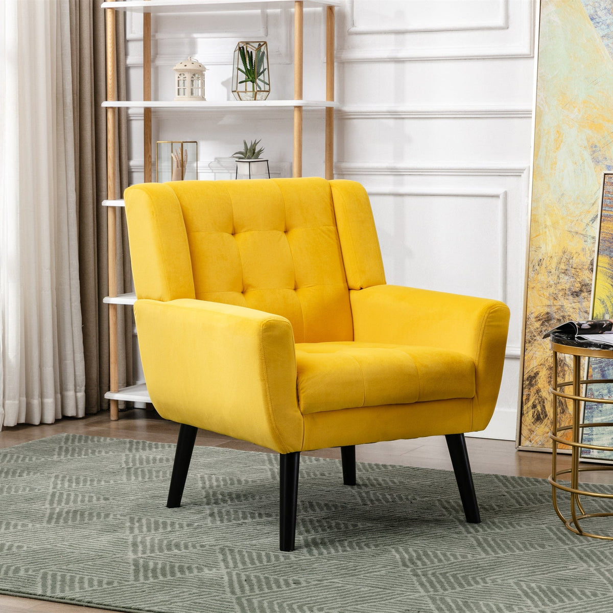 THE FURNITURE CO. Accent Chair Modern Soft Yellow Velvet Accent Chair