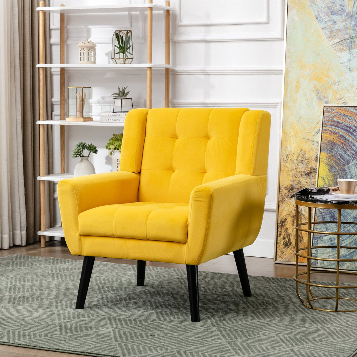 THE FURNITURE CO. Accent Chair Modern Soft Yellow Velvet Accent Chair