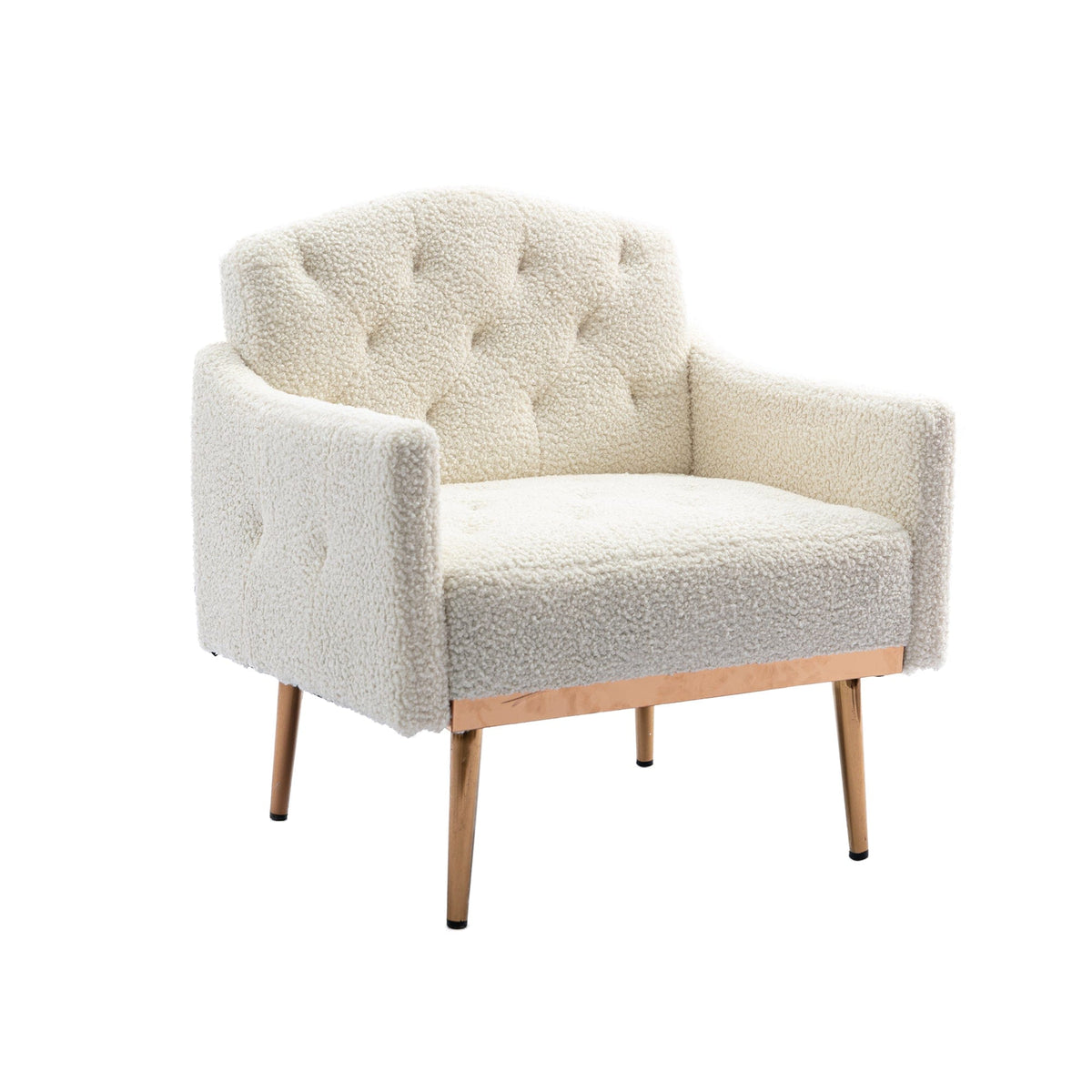 THE FURNITURE CO. Accent Chair Modern Tufted Fabric Accent Chair with Gold Legs in Cream Teddy