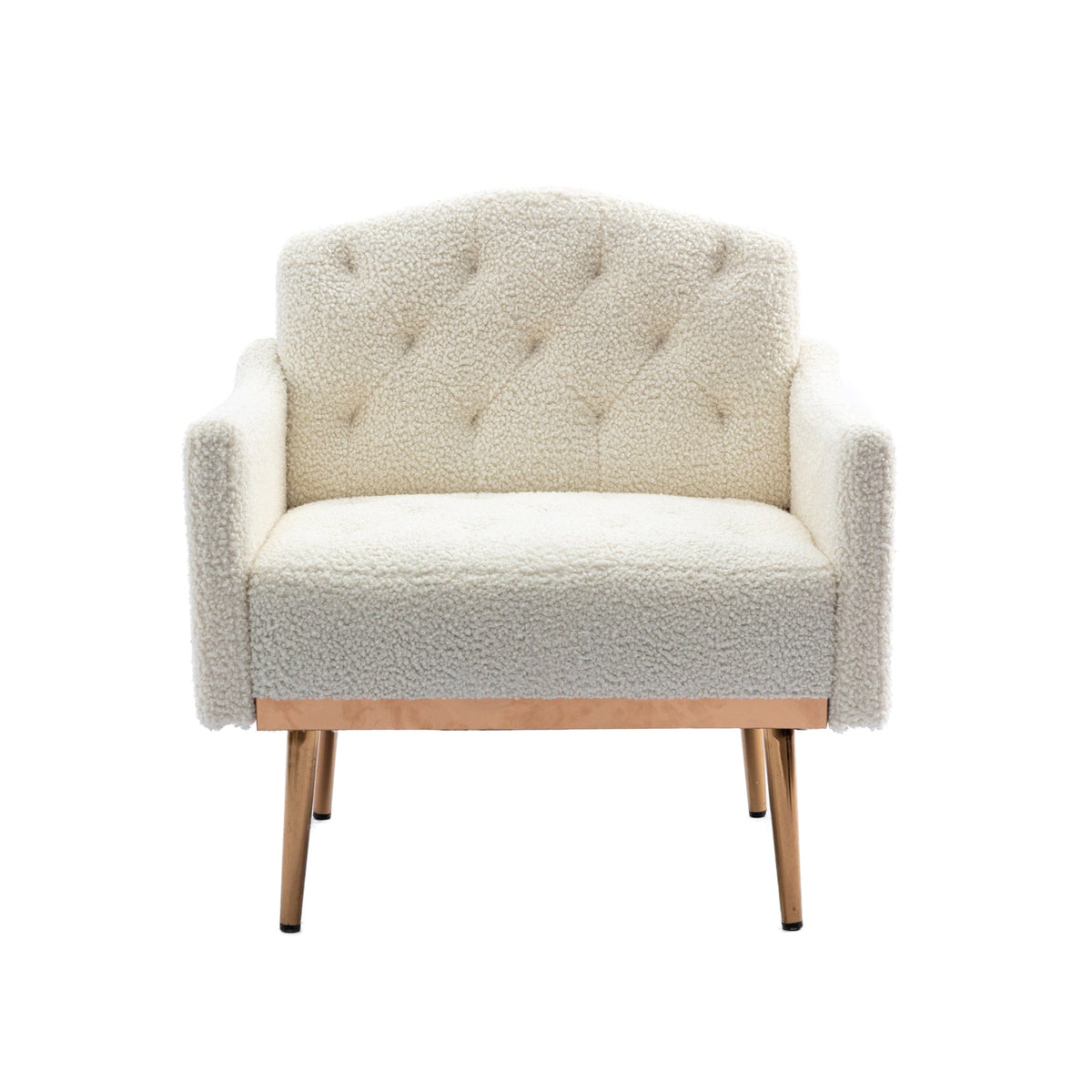 THE FURNITURE CO. Accent Chair Modern Tufted Fabric Accent Chair with Gold Legs in Cream Teddy