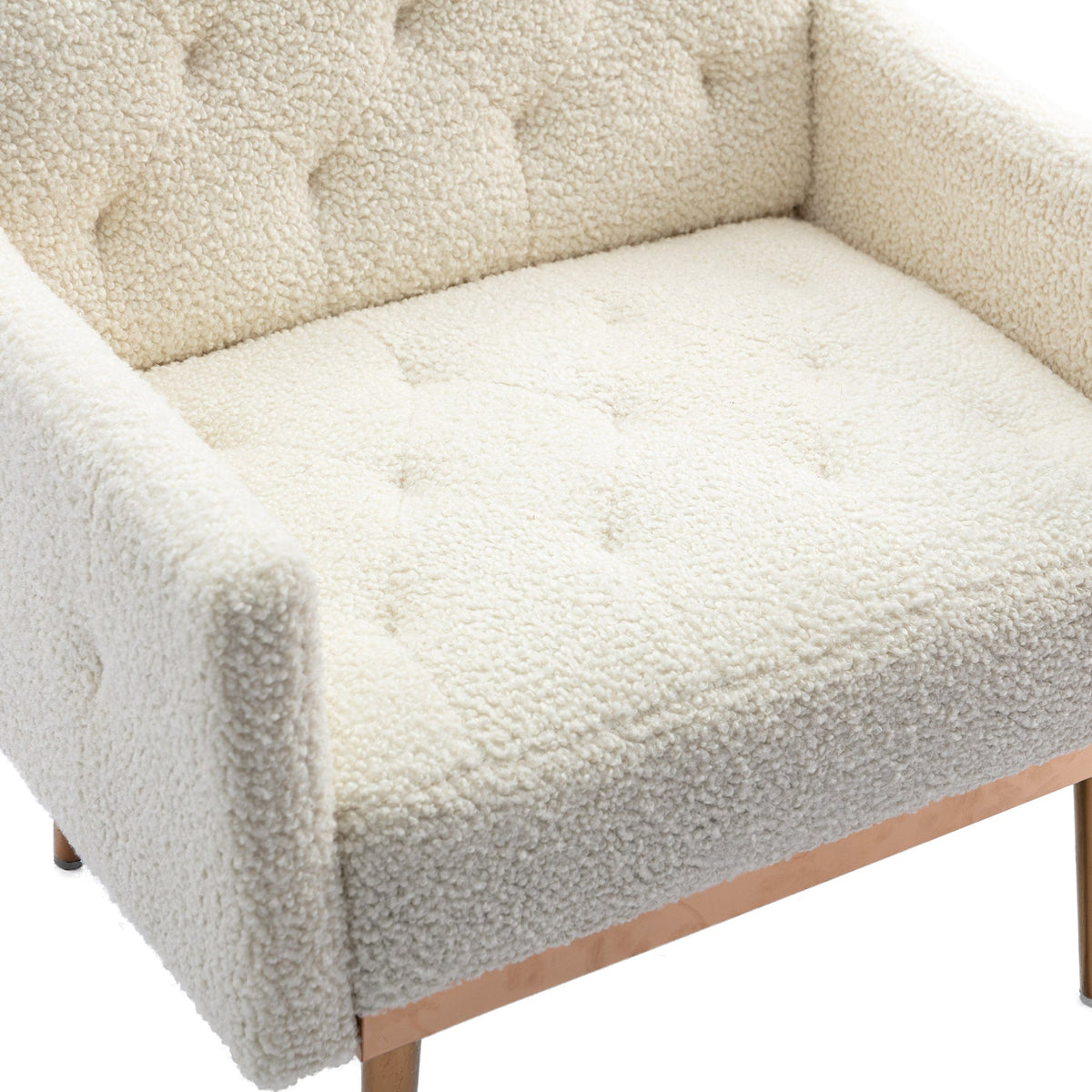 THE FURNITURE CO. Accent Chair Modern Tufted Fabric Accent Chair with Gold Legs in Cream Teddy