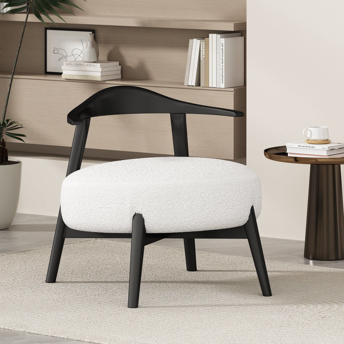 THE FURNITURE CO. Accent Chair Modern White Accent Chair with Birch Wood Frame