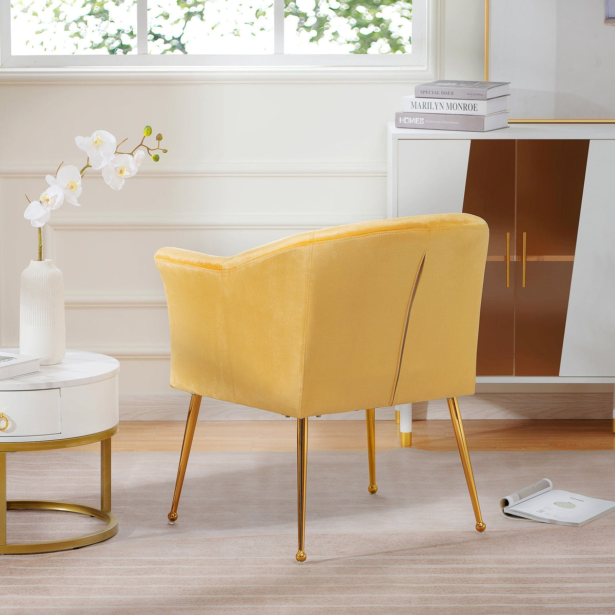 THE FURNITURE CO. Accent Chair Modern Yellow Italian Velvet Armchair with Gold Metal Legs
