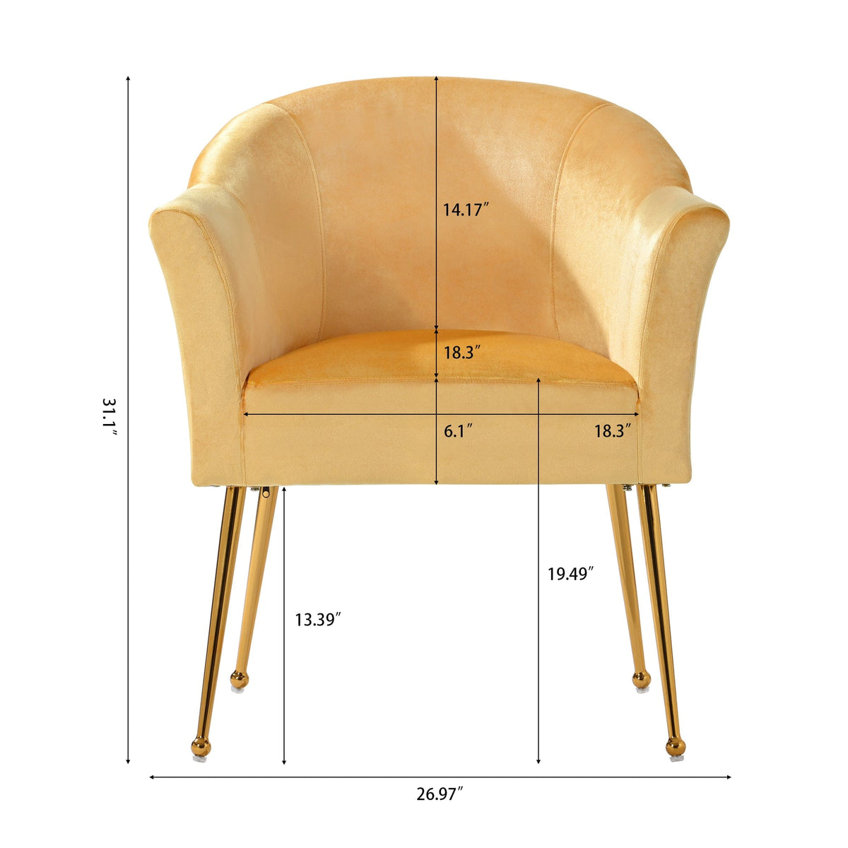 THE FURNITURE CO. Accent Chair Modern Yellow Italian Velvet Armchair with Gold Metal Legs