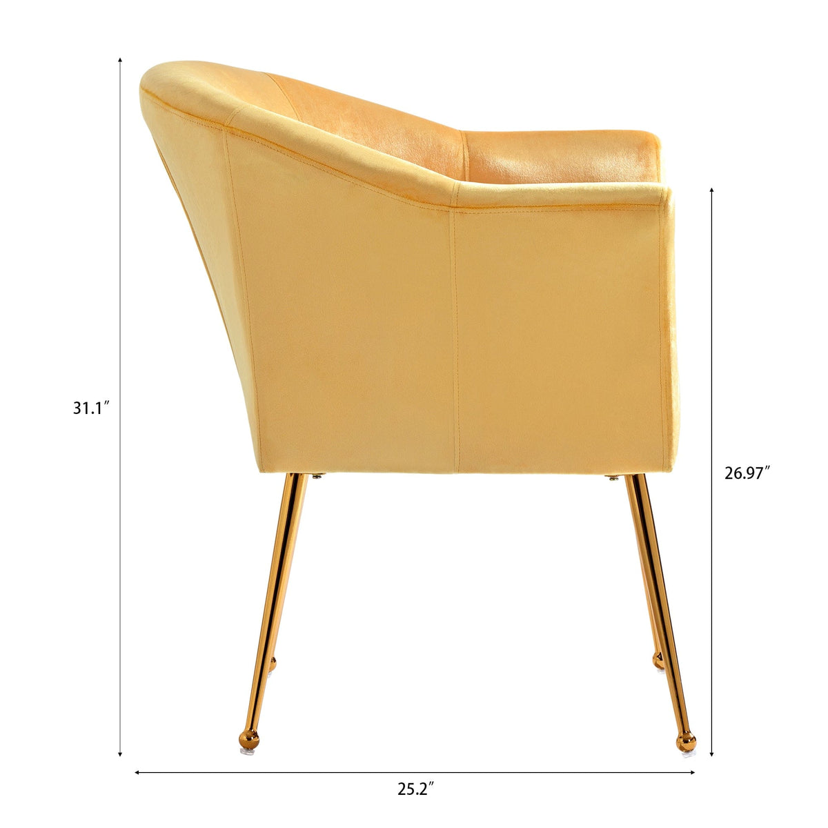 THE FURNITURE CO. Accent Chair Modern Yellow Italian Velvet Armchair with Gold Metal Legs