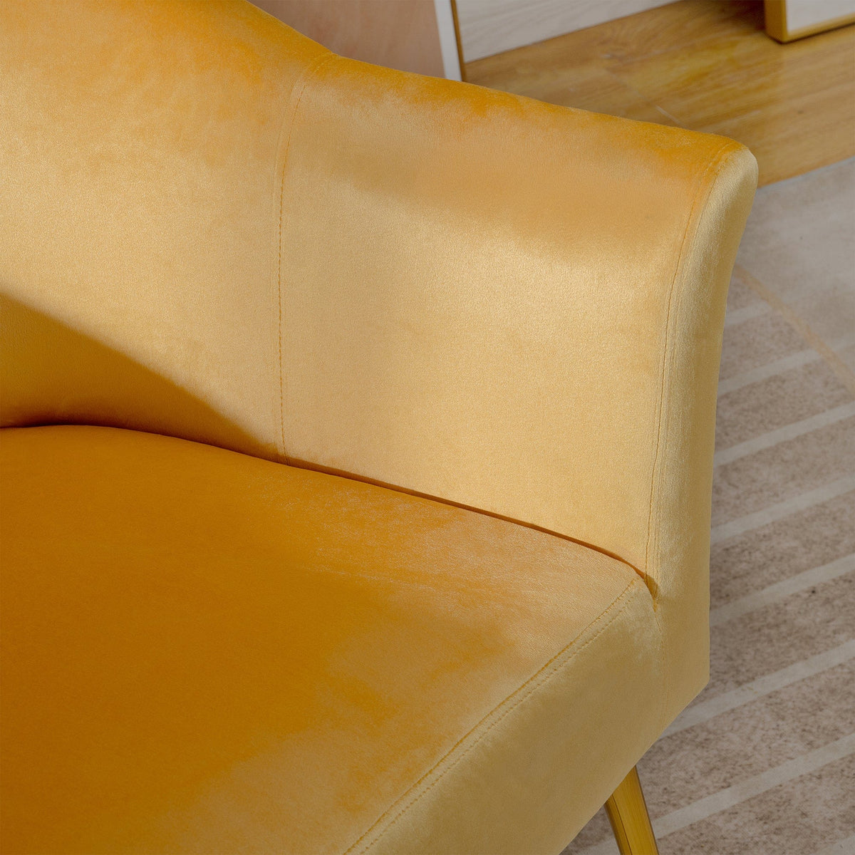 THE FURNITURE CO. Accent Chair Modern Yellow Italian Velvet Armchair with Gold Metal Legs