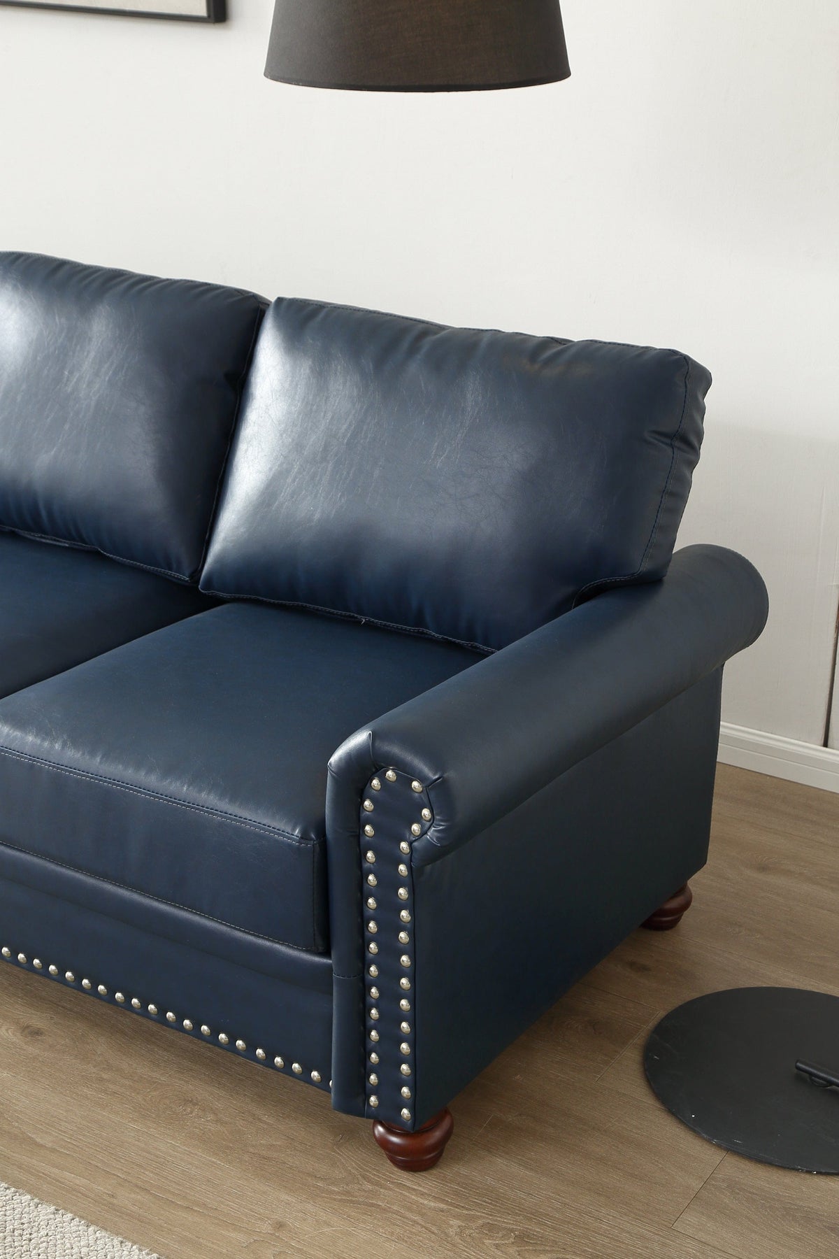 THE FURNITURE CO. Accent Chair Navy Blue Faux Leather Loveseat Chair