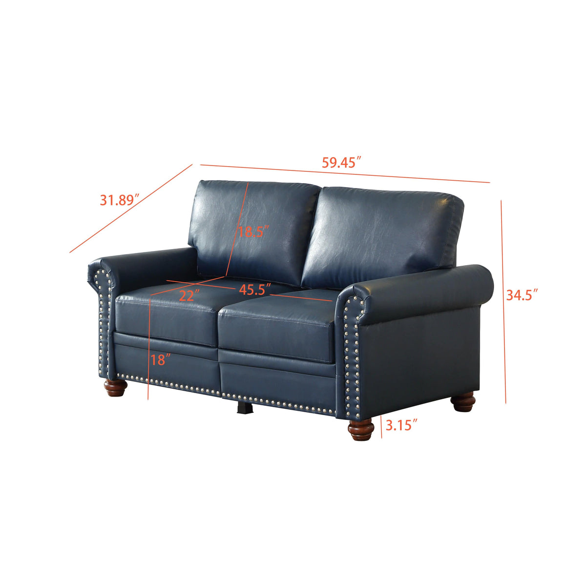 THE FURNITURE CO. Accent Chair Navy Blue Faux Leather Loveseat Chair