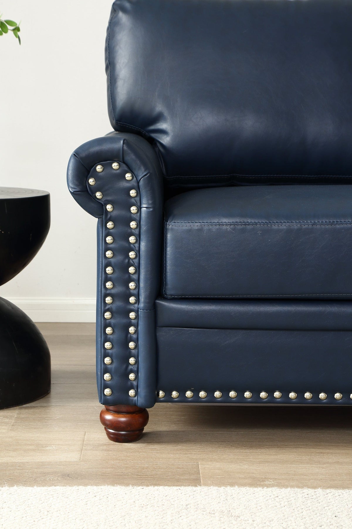 THE FURNITURE CO. Accent Chair Navy Blue Faux Leather Single Seat Chair with Wooden Legs