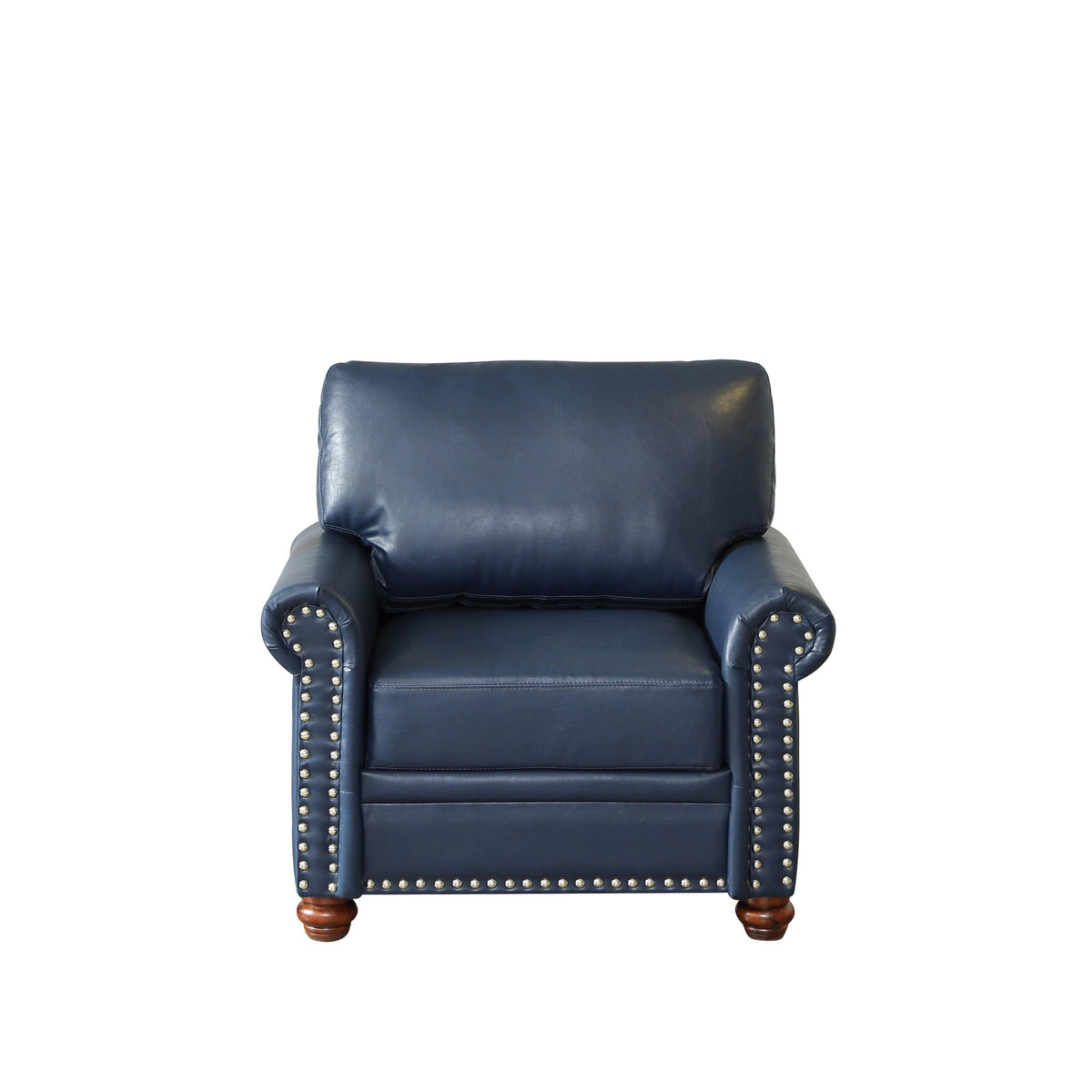 THE FURNITURE CO. Accent Chair Navy Blue Faux Leather Single Seat Chair with Wooden Legs