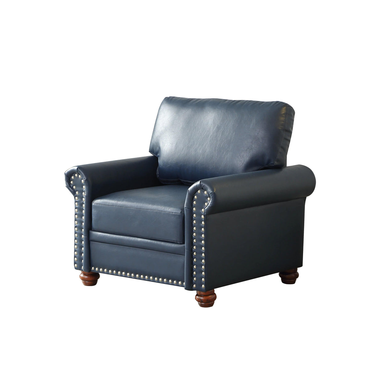 THE FURNITURE CO. Accent Chair Navy Blue Faux Leather Single Seat Chair with Wooden Legs