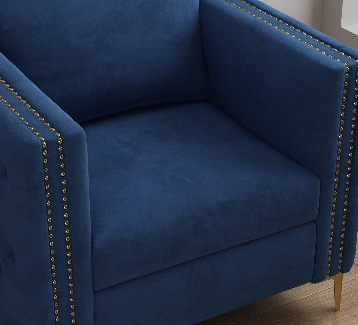 THE FURNITURE CO. Accent Chair Navy Blue Tufted Velvet Accent Chair With Gold Metal Legs