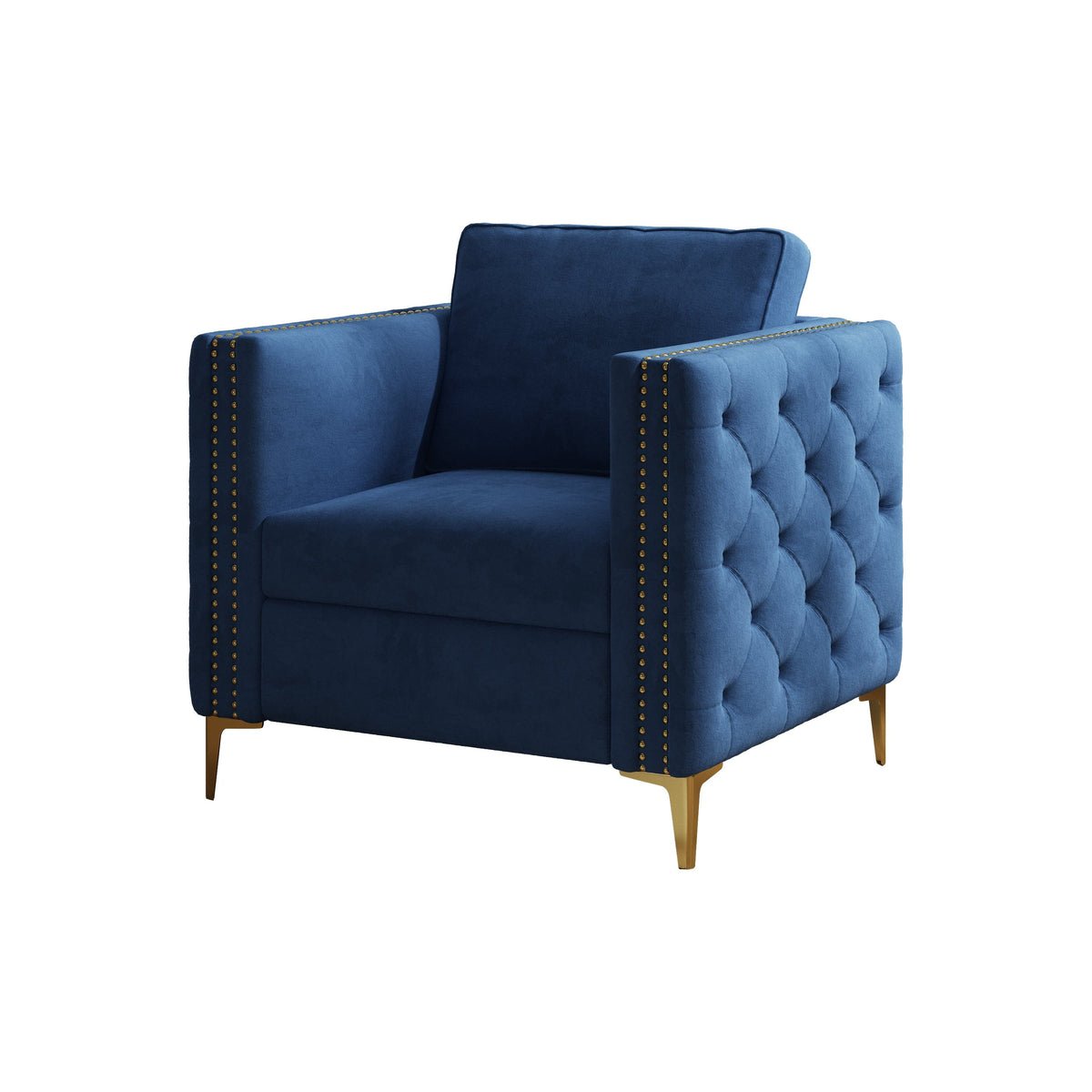 THE FURNITURE CO. Accent Chair Navy Blue Tufted Velvet Accent Chair With Gold Metal Legs