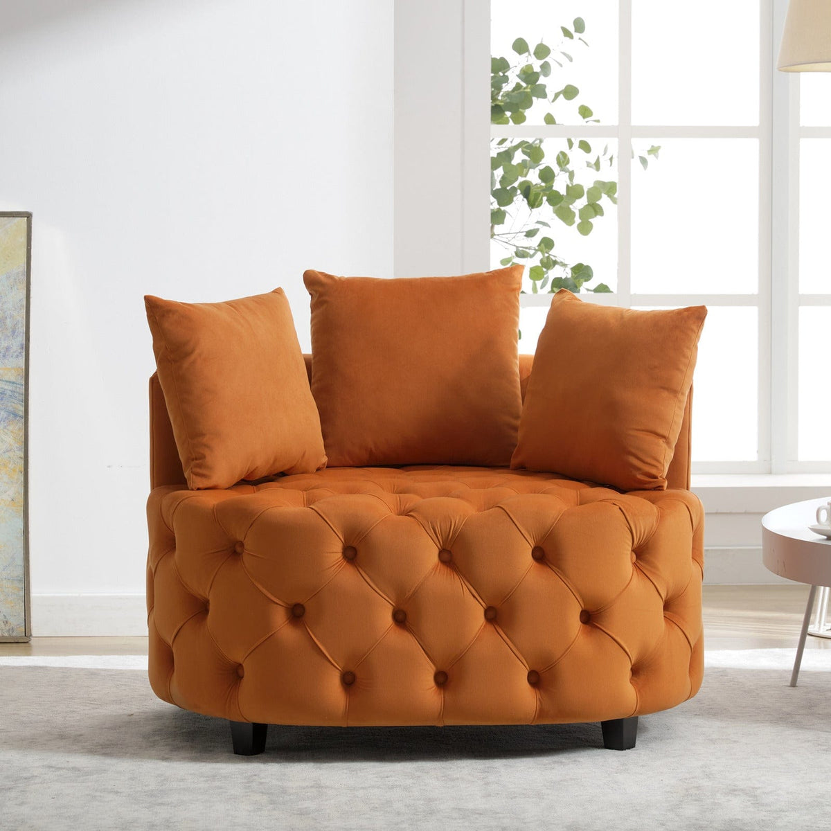 THE FURNITURE CO. Accent Chair Orange Velvet Accent Chair with Foam Cushioning