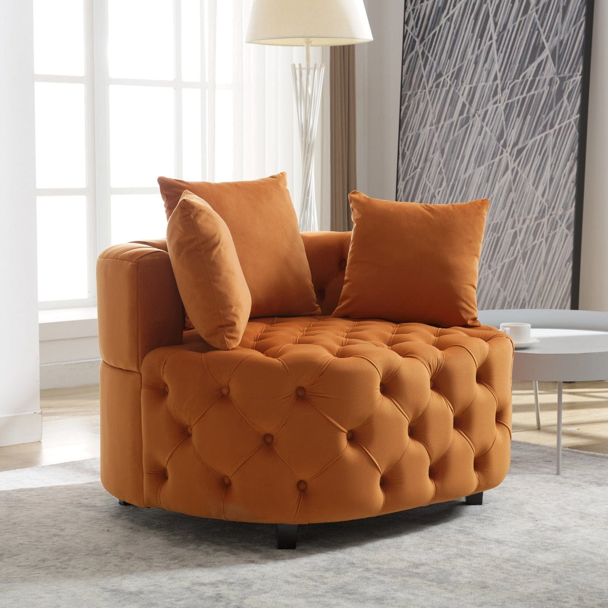 THE FURNITURE CO. Accent Chair Orange Velvet Accent Chair with Foam Cushioning