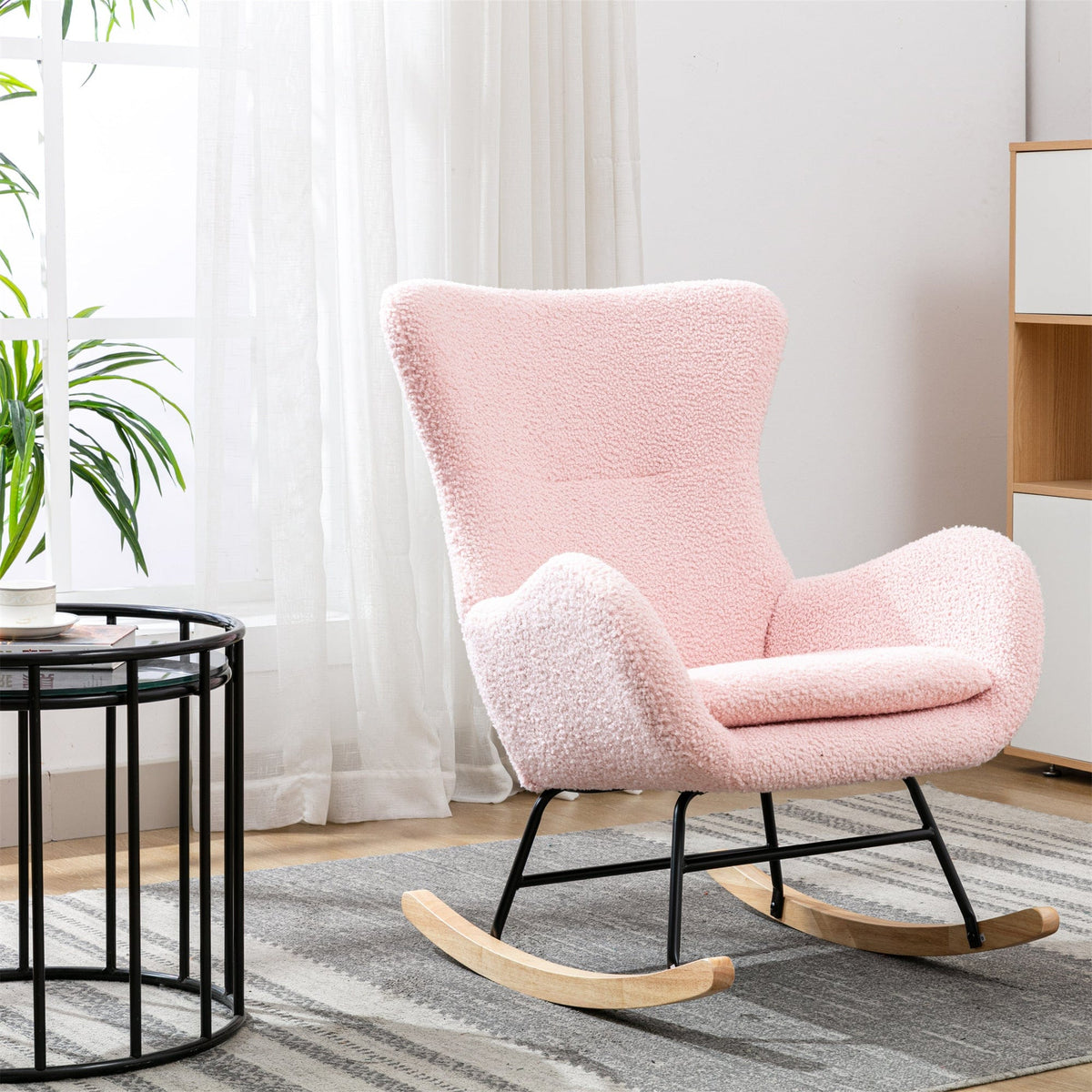 THE FURNITURE CO. Accent Chair Pink Teddy Fabric Rocking Chair