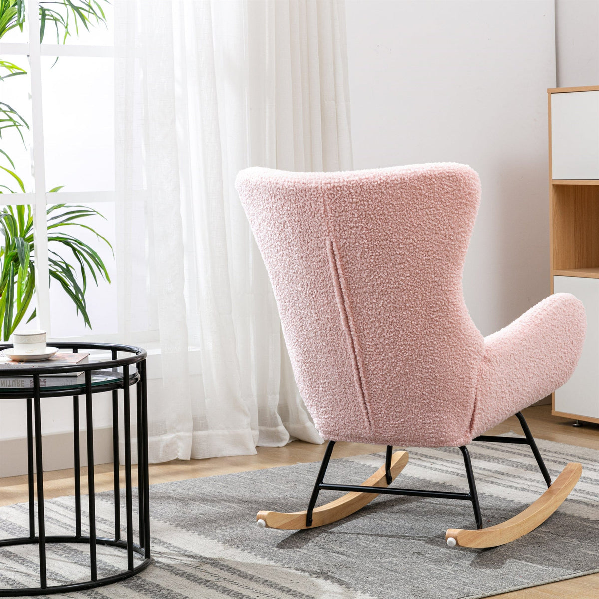 THE FURNITURE CO. Accent Chair Pink Teddy Fabric Rocking Chair