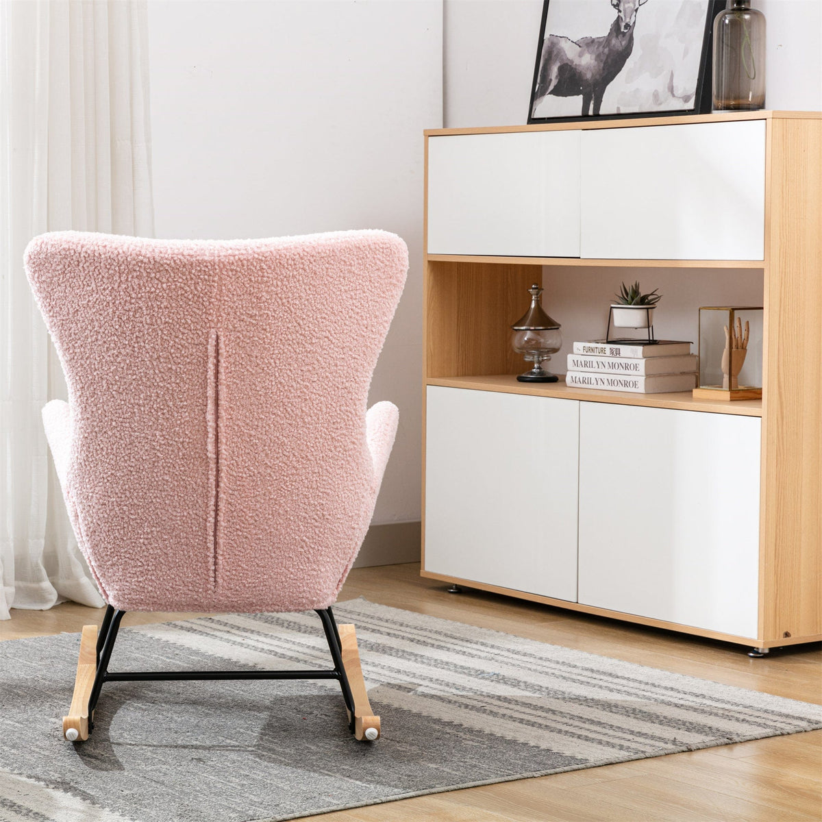 THE FURNITURE CO. Accent Chair Pink Teddy Fabric Rocking Chair