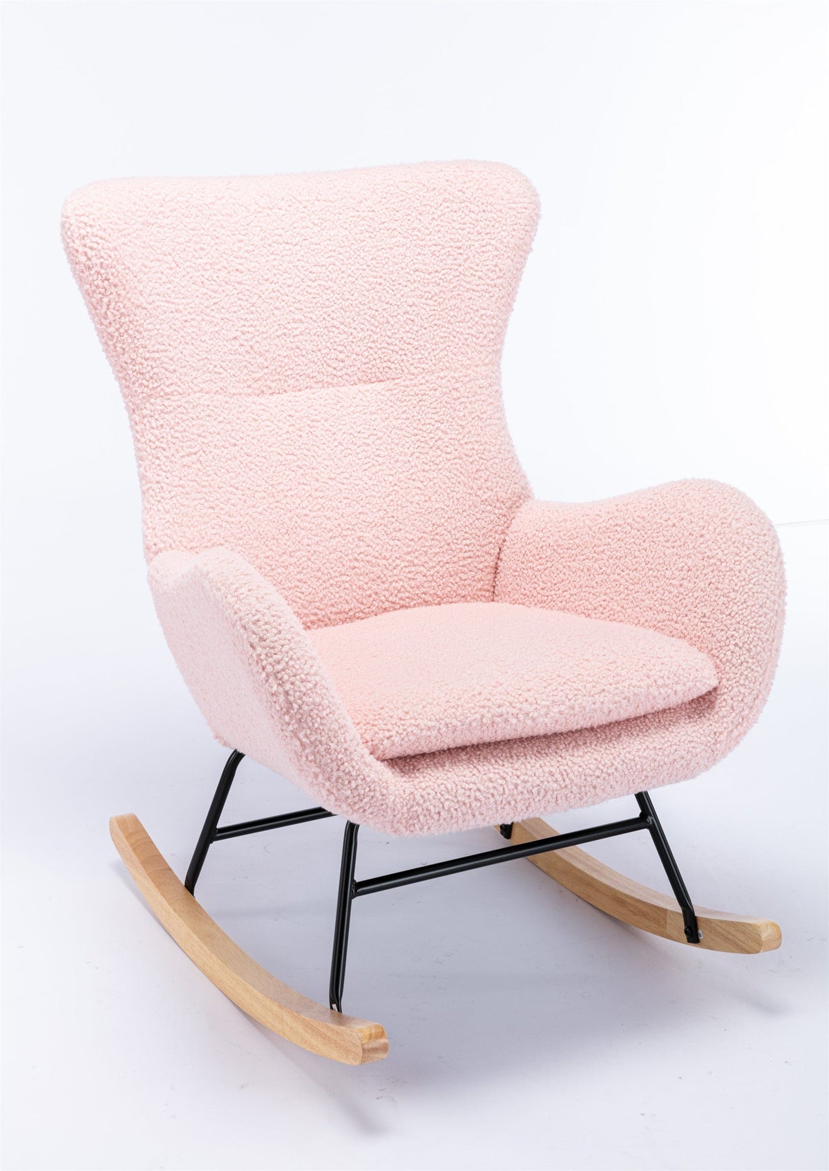 THE FURNITURE CO. Accent Chair Pink Teddy Fabric Rocking Chair