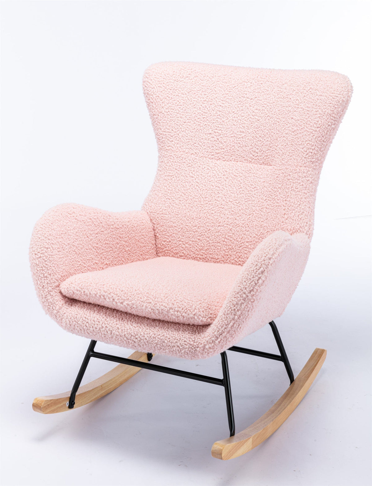 THE FURNITURE CO. Accent Chair Pink Teddy Fabric Rocking Chair